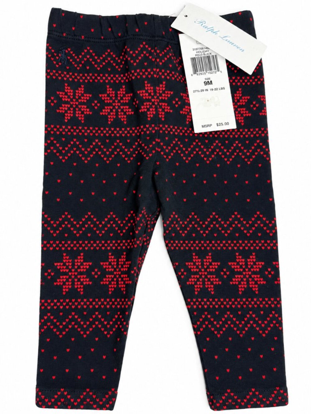 Ralph Lauren Baby Girls 9M Holiday Snowflake Leggings Black Red NWT
